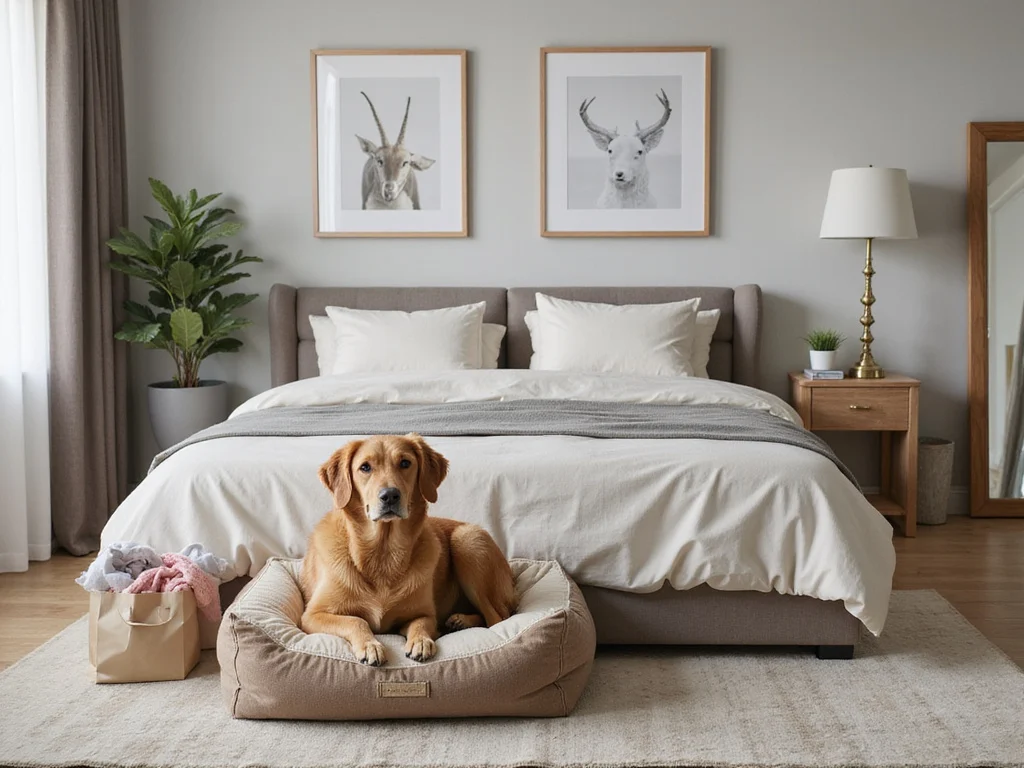 Adult human comfortably lying on oversized dog bed in bedroom