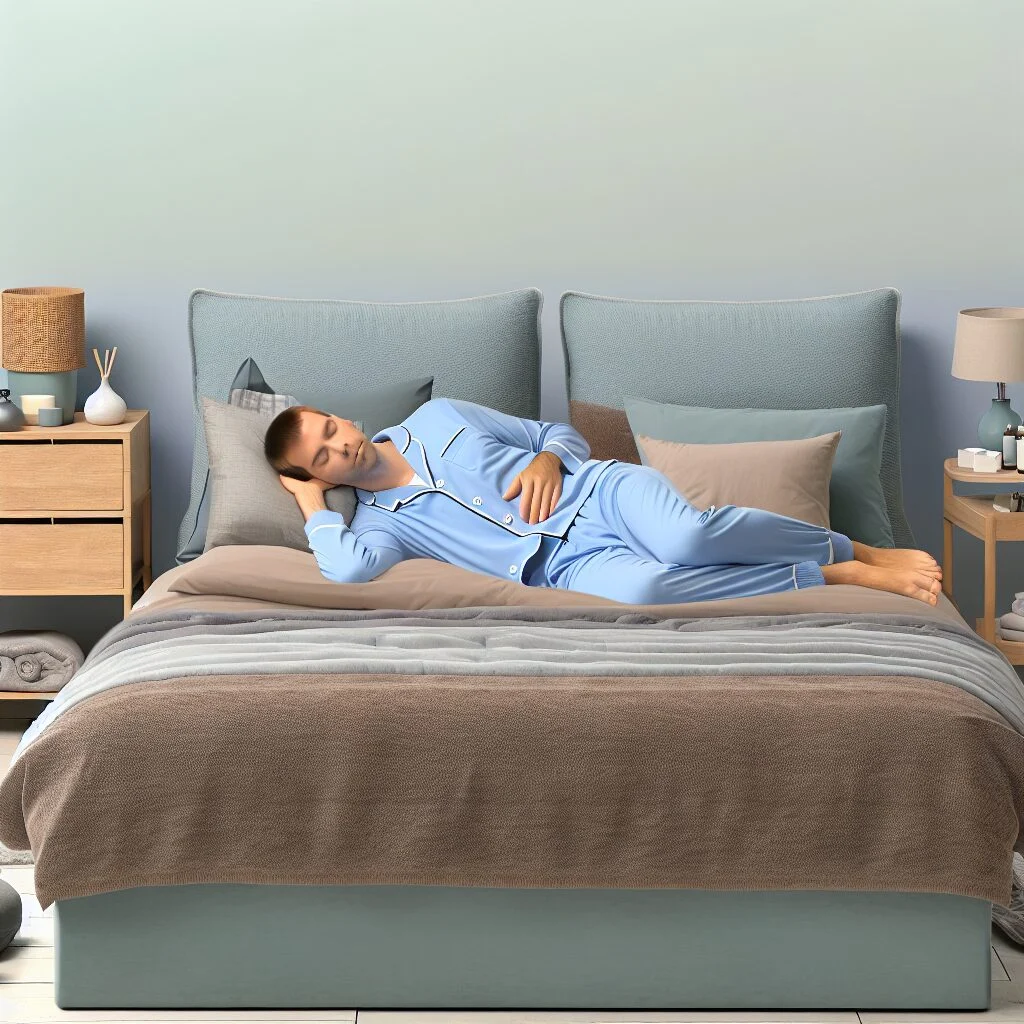 Soothing bedroom with anxiety reducing bed setup for deep sleep