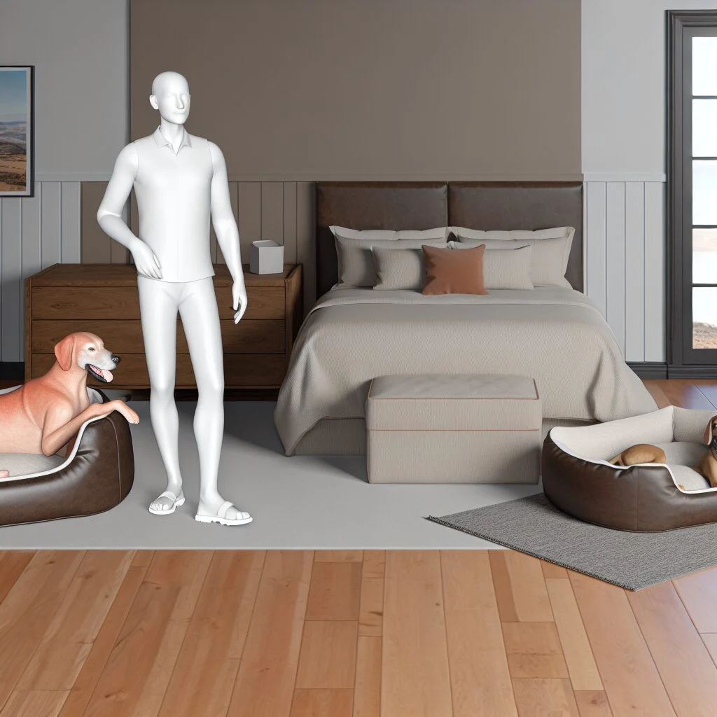 Western home scene with dog bed attached to human bed