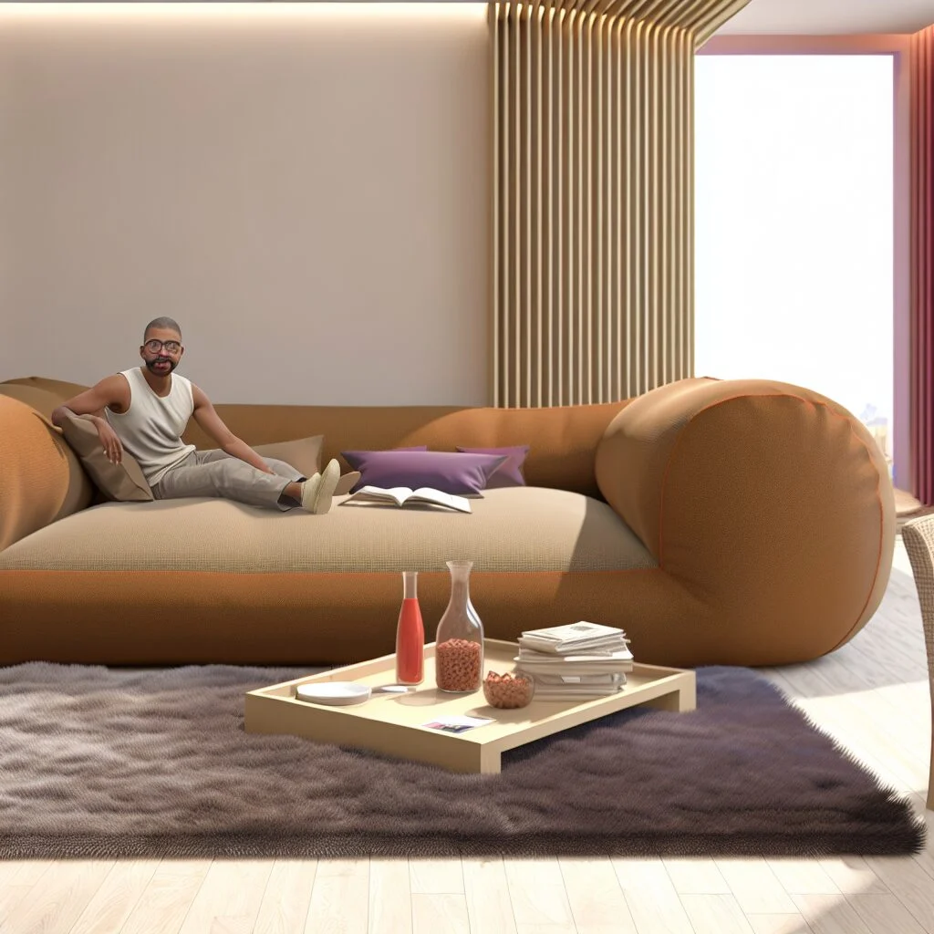 Giant dog bed for humans in a modern, cozy living room setting