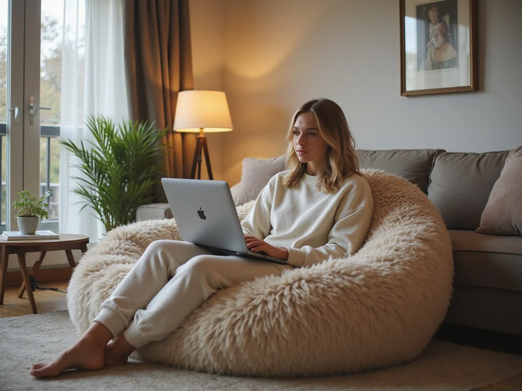 Blonde woman lounging on giant dog bed for humans TikTok trend