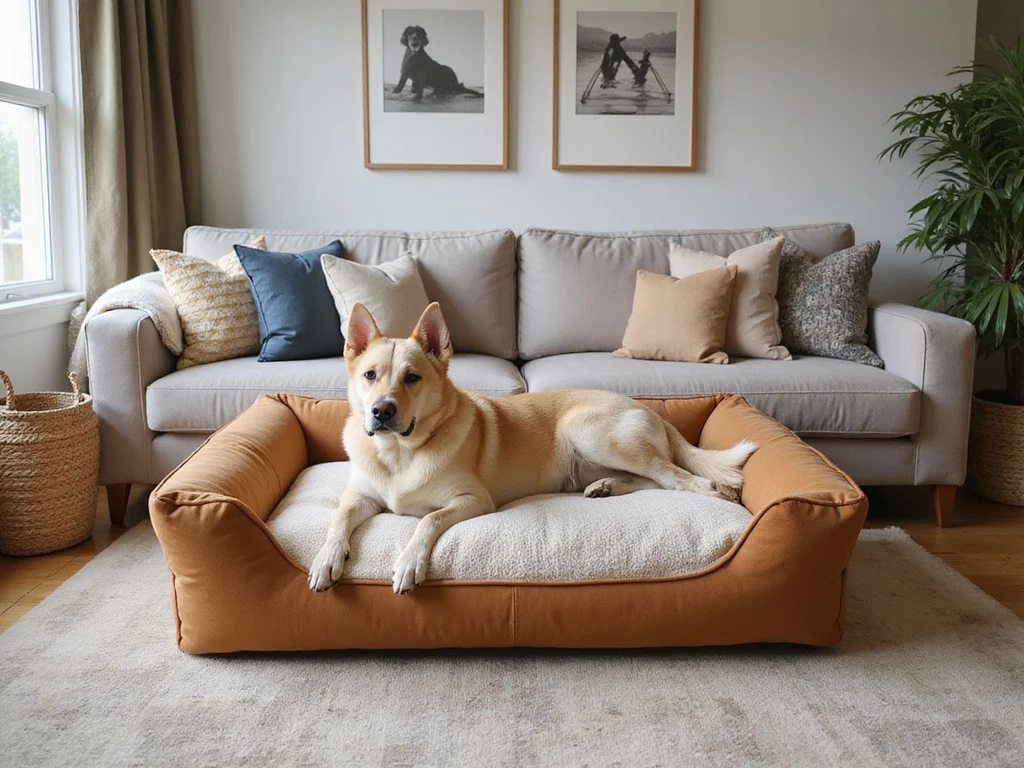 Large luxurious giant dog bed in modern living room