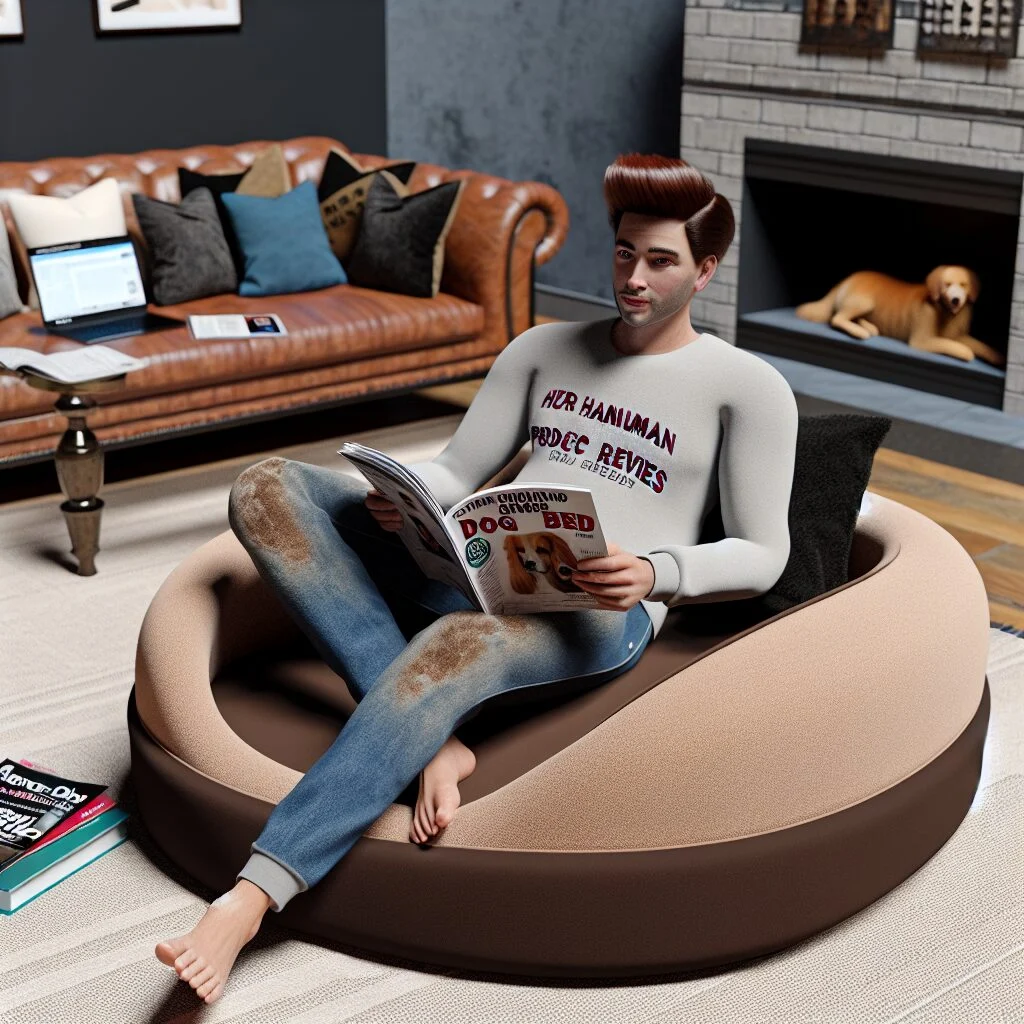 Adult relaxing in spacious human dog bed for adults