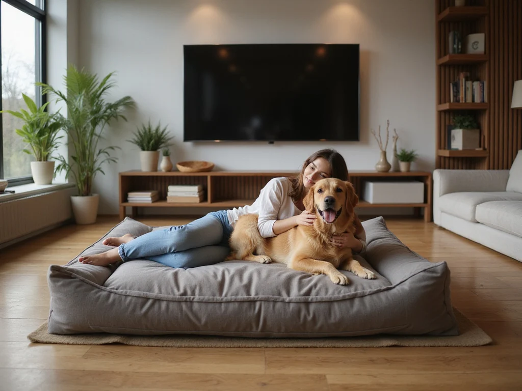 Luxurious human dog bed lounge in modern living room