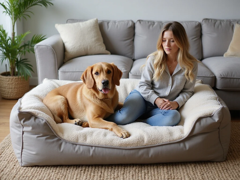 Spacious dog bed big enough for human in cozy home setting