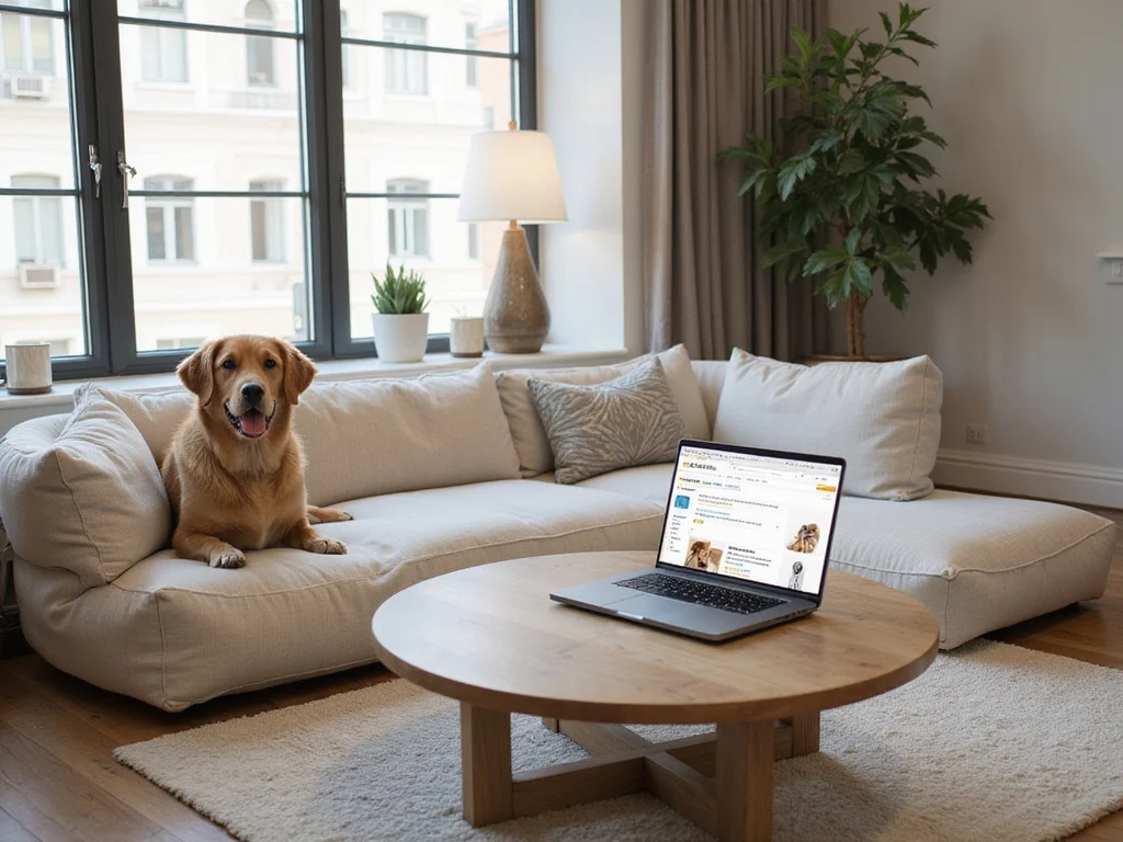 Comfortable large human dog bed in a tastefully decorated living room on Amazon