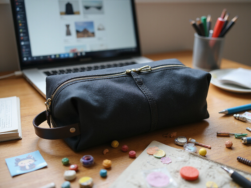 Large Pencil Case Pouch for Boys on a desk with school supplies