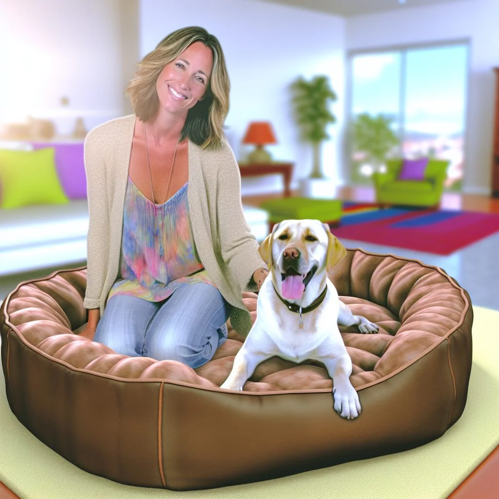 Woman and Labrador on the original dog bed for humans