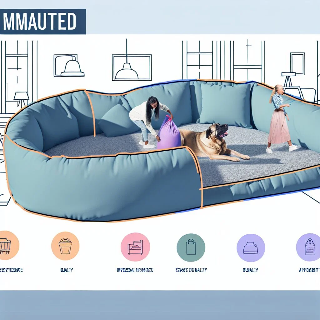Cozy people size dog bed in a well-lit living room