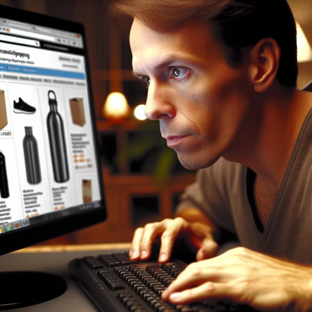 Individual browsing plufl products on Amazon with excitement