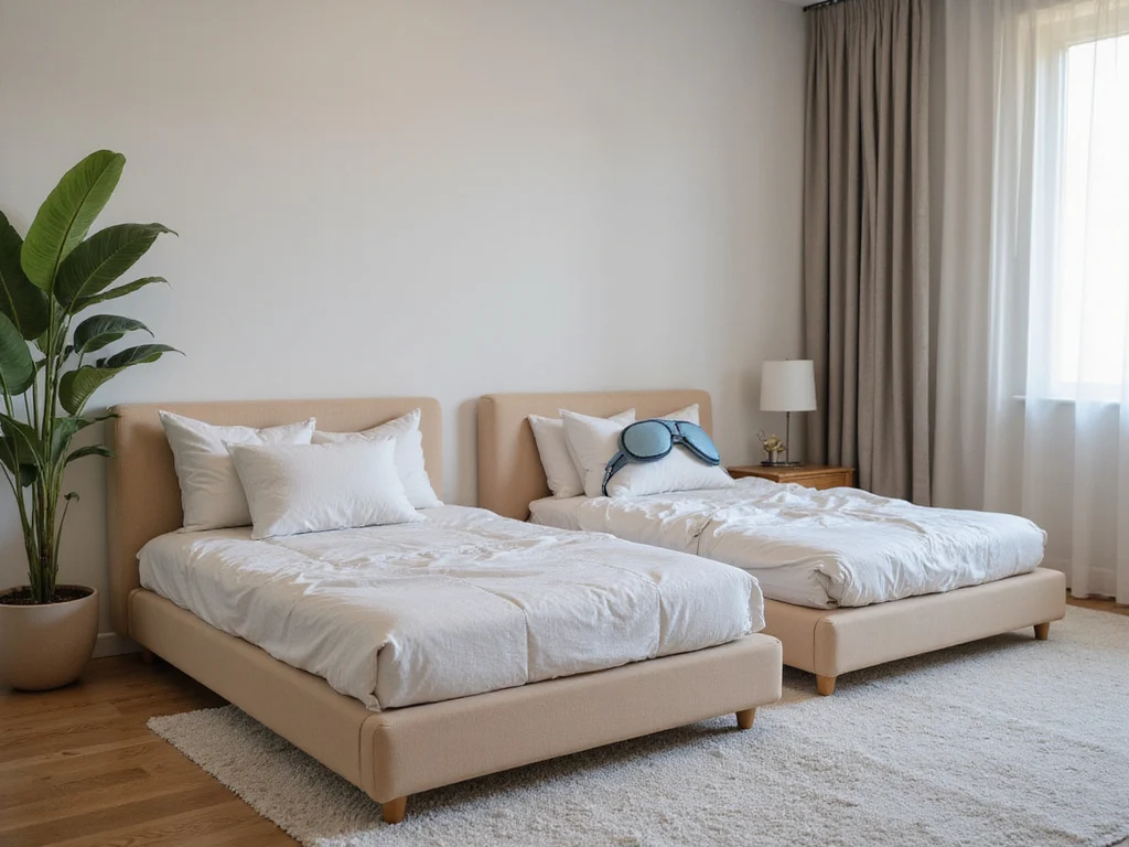 Disassembled and assembled Pufl bed in modern bedroom setting