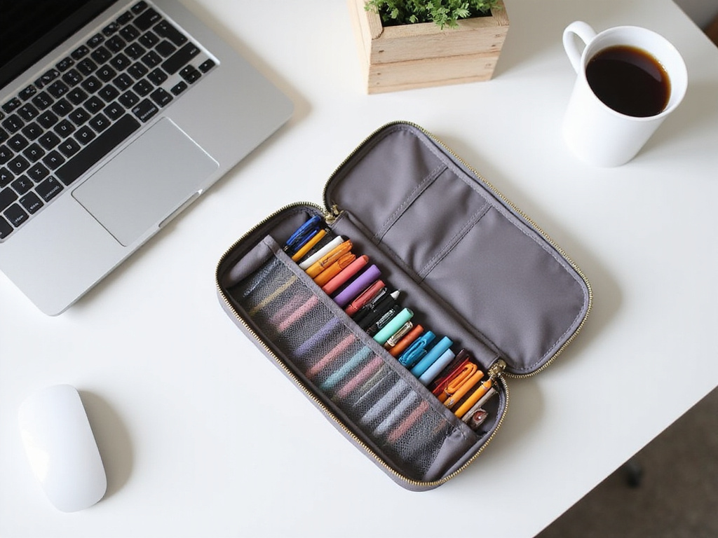 Organized Sooez Large Pencil Case on a minimalistic desk setup